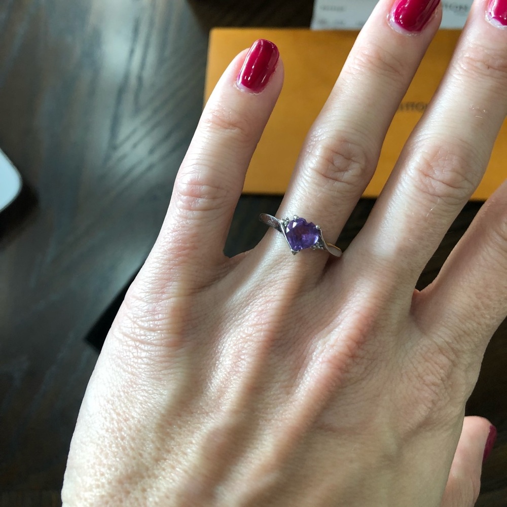 Silver Ring with Purple Amethyst Heart Stone